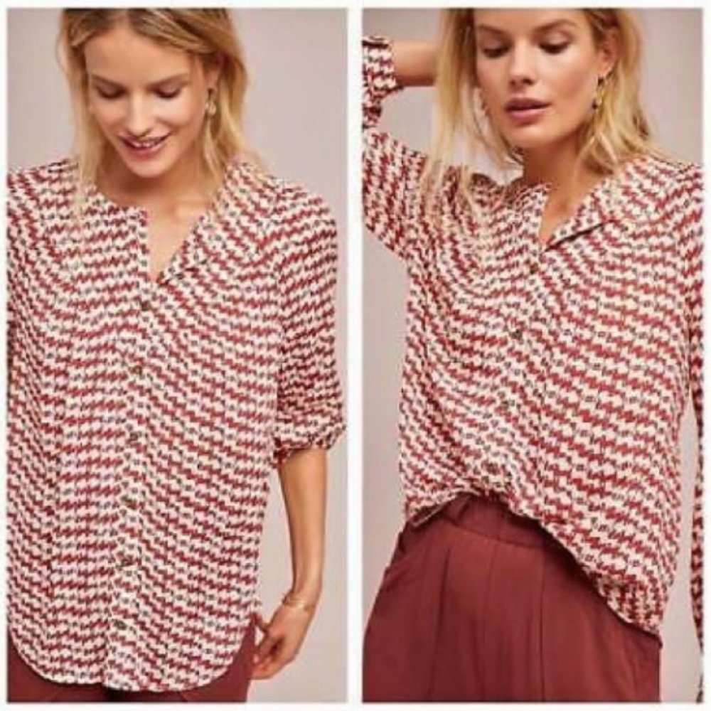 Maeve by Anthropologie Button Front Dog Print Blouse S